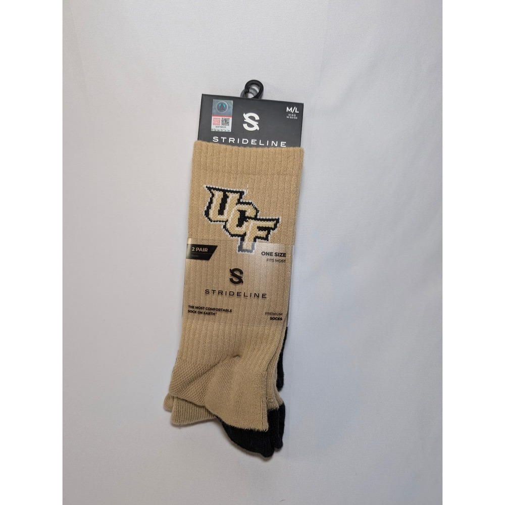 Strideline UCF Knights 2-Pack Premium Crew Socks Mens M/L 8-12 Gold Black NEW